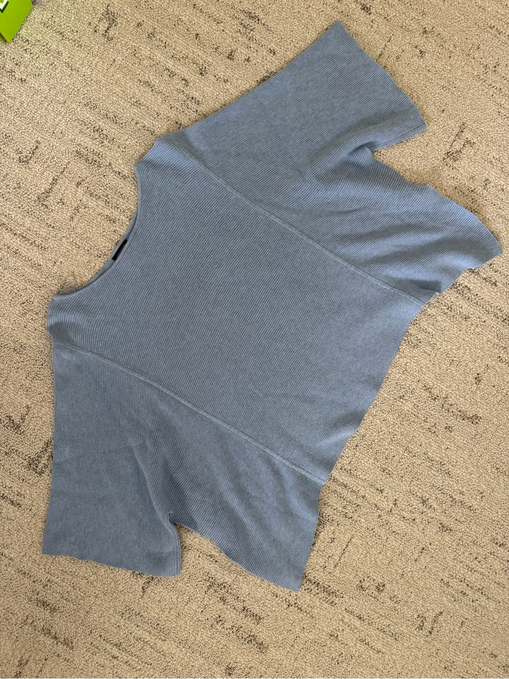Ann Taylor Factory Soft Dusty Blue Ribbed Short-Sleeve Top